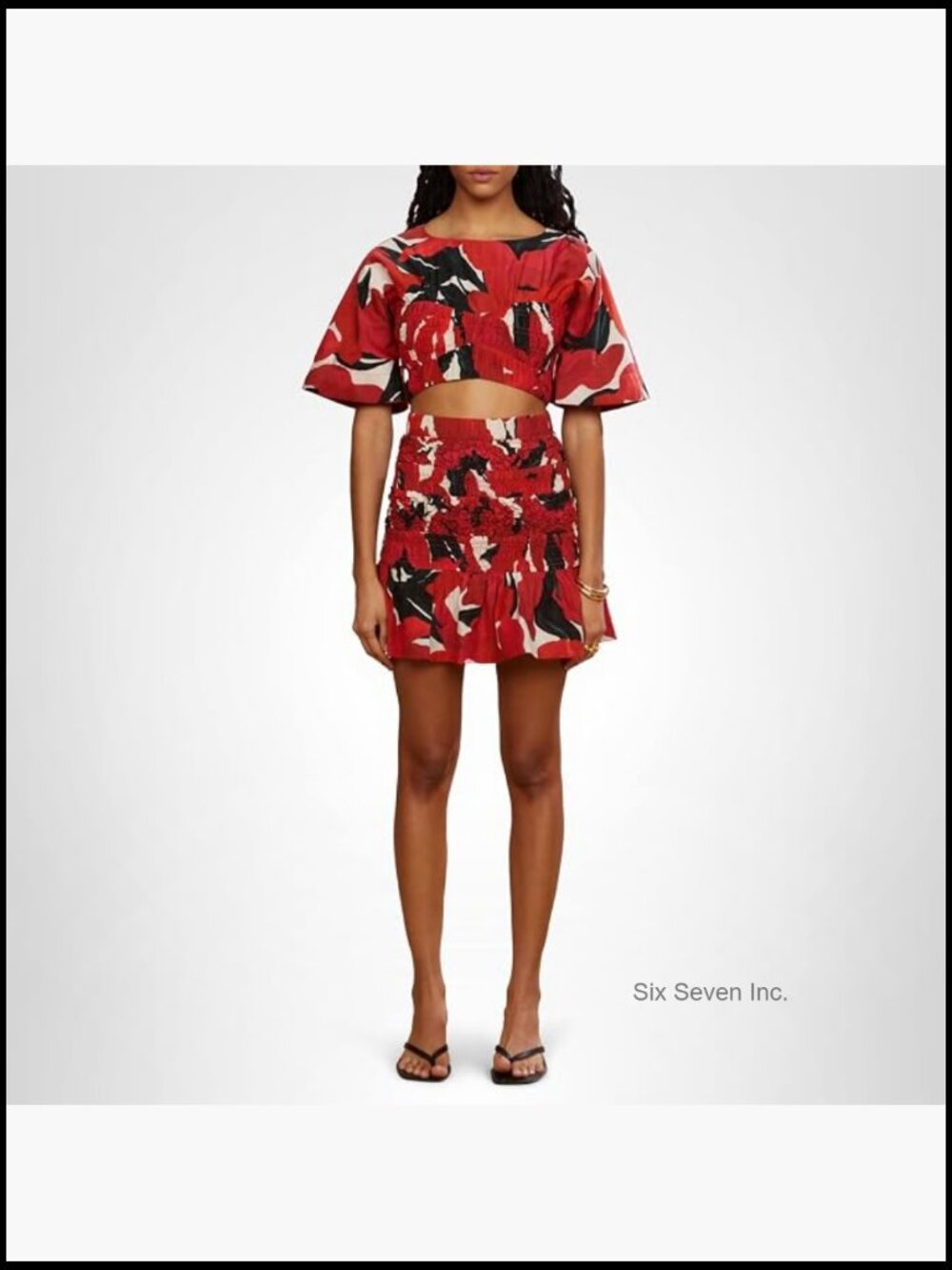 Smocked Crop Top with Floral Print in Cotton Silk Blend